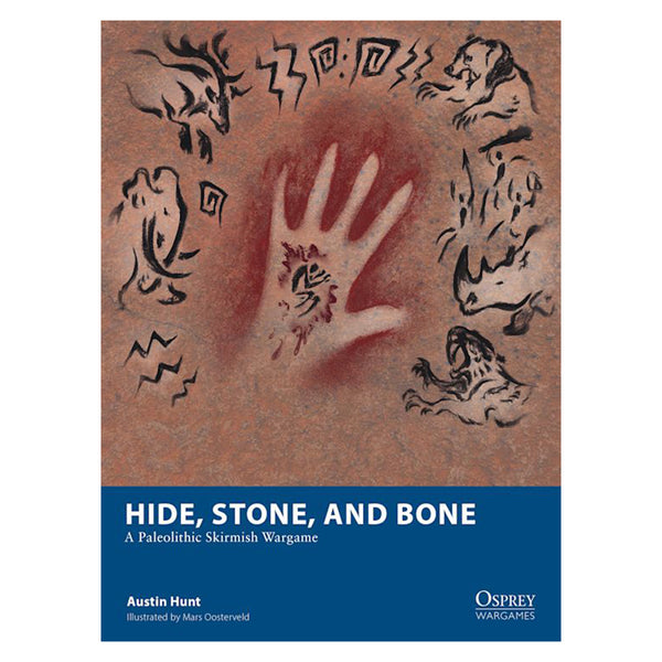 Book cover of 'Hide, Stone, and Bone' with Neolithic illustrations and text on a brown background