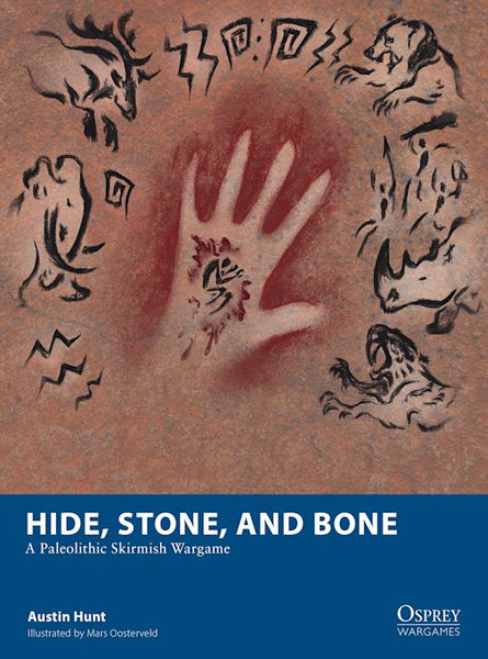 Book cover of 'Hide, Stone, and Bone' with Neolithic illustrations and text on a brown background