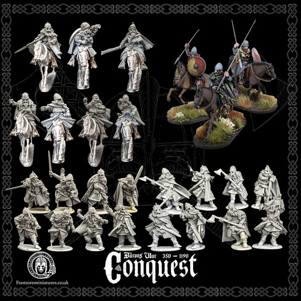 Viking Warrior deal - 26 foot and mounted figures on black background