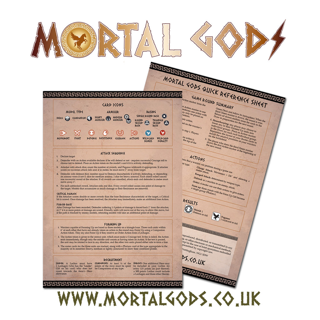 Mortal Gods Quick Reference Sheet free to download