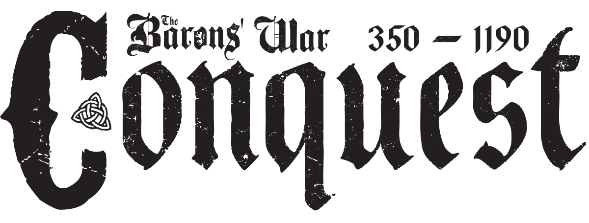 Styalised text logo for The BArons' War Conquest period 350 -1190 AD