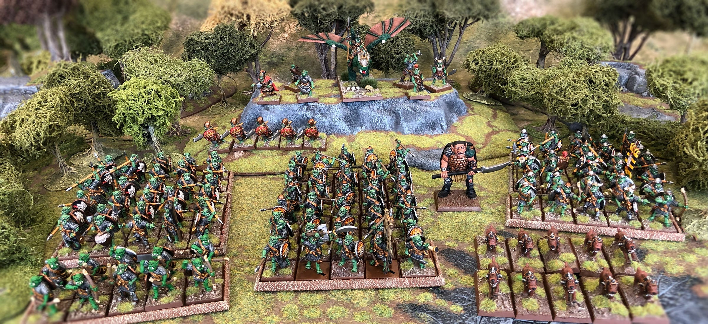 Mark Farr's Orcs (MORCs) laid out in formation, perfect for Oldhammer Orc's Drift battles