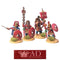 Four miniature Roman figures with Standards and shields on a white background, featuring A.D. Miniatures logo.