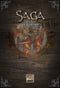 Front cover of the game supplement 'Saga: Age of Caesars' featuring a dark wood-textured background, an illustration of ancient Roman soldiers with red and gold shields in the center, and the title 'SAGA' in large metallic lettering at the top.