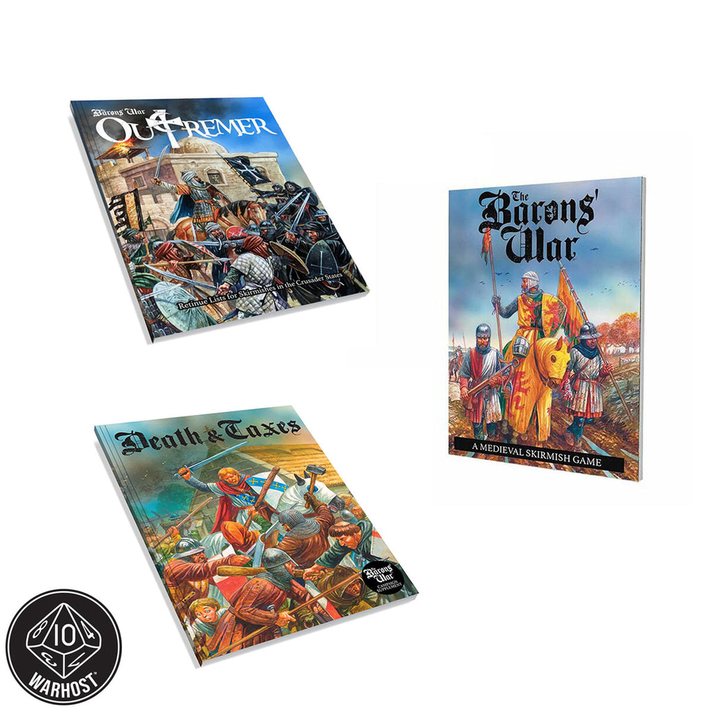 The Barons War Rulebook, Death & Taxes campaign book and Outremer supplement book bundle
