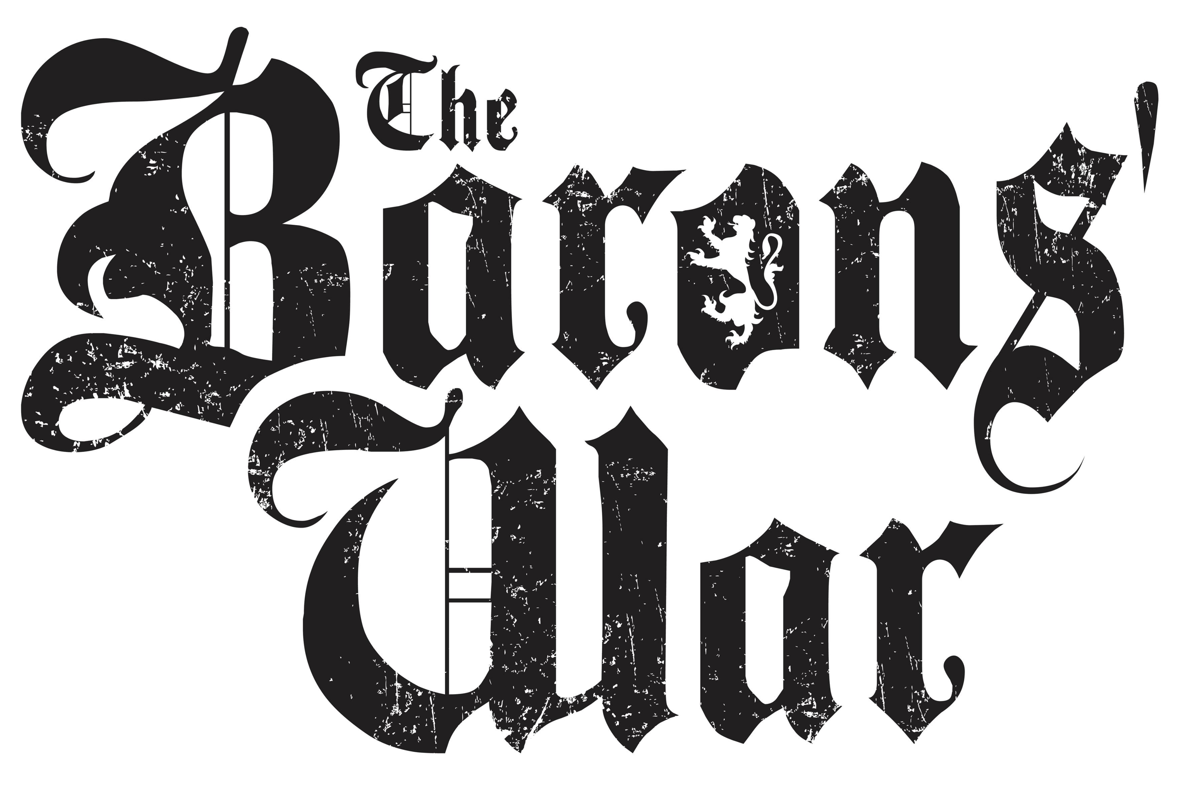 Title 'The Barons' War' logo in a stylised font on a white background