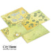A set of two double-sided tabletop gaming terrain fold-out map boards, with a medieval hex grid pattern in yellow, green, and beige tones. For the game, Cry Havoc from Gary Chalk & Footsore Miniatures