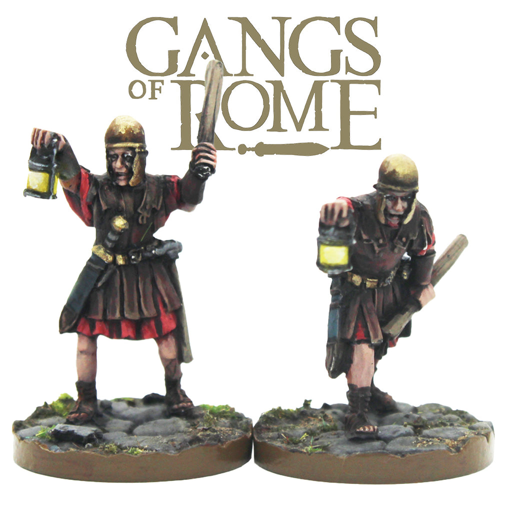 Two Vigiles Urbani with lanterns for Footsore Miniatures 'Gangs Of Rome' range.
