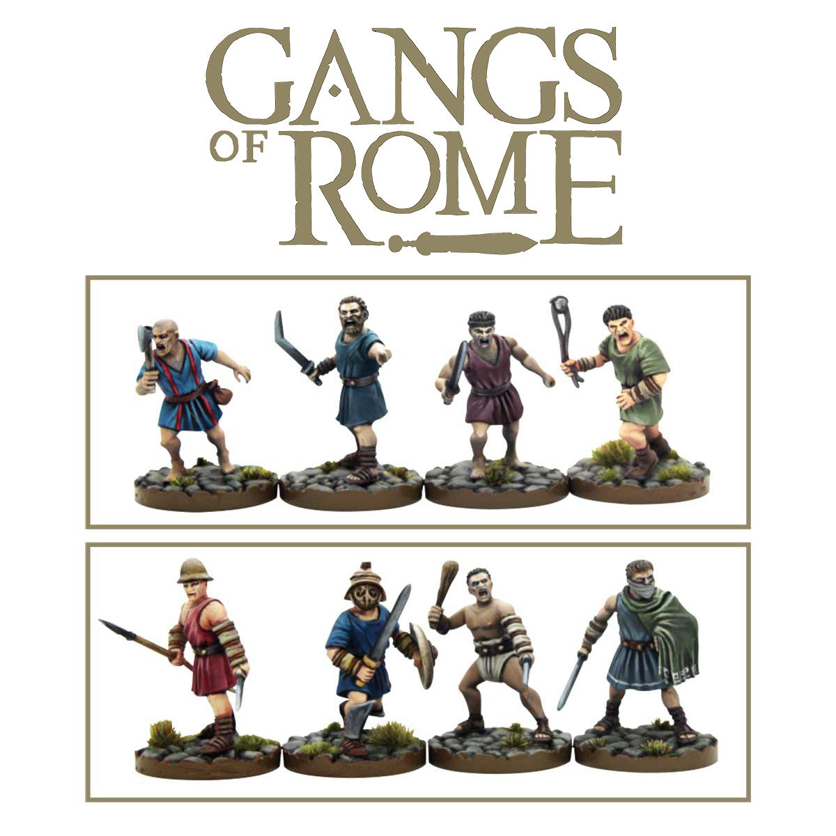 Samples of Gangs fighters that can be made using the plastic frames inside the Gangs Of Rome starter set
