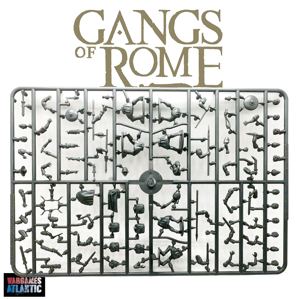 The plastic frame from Wargames Atlantic provides citizens of Rome, each sprue allows you to build six citizens of fighters or mobs for Gangs Of Rome