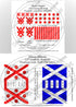 Two circular designs with red and blue patterns on a white background, featuring text and product code H28-BWAS01.