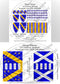 Product packaging for 12th-century Scottish flags with detailed design and branding. H28-BWAS04