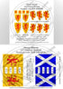Two product labels for 12th-century Scottish flags with detailed designs and text. H28-BWAS06
