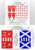 Product packaging for 12th century Scottish flags and emblems with detailed descriptions. H28-BWAS08
