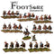 A painted Hun raiding party, displaying 29 mounted Hun Warriors and one dismounted warrior on a white background from Footsore Miniatures