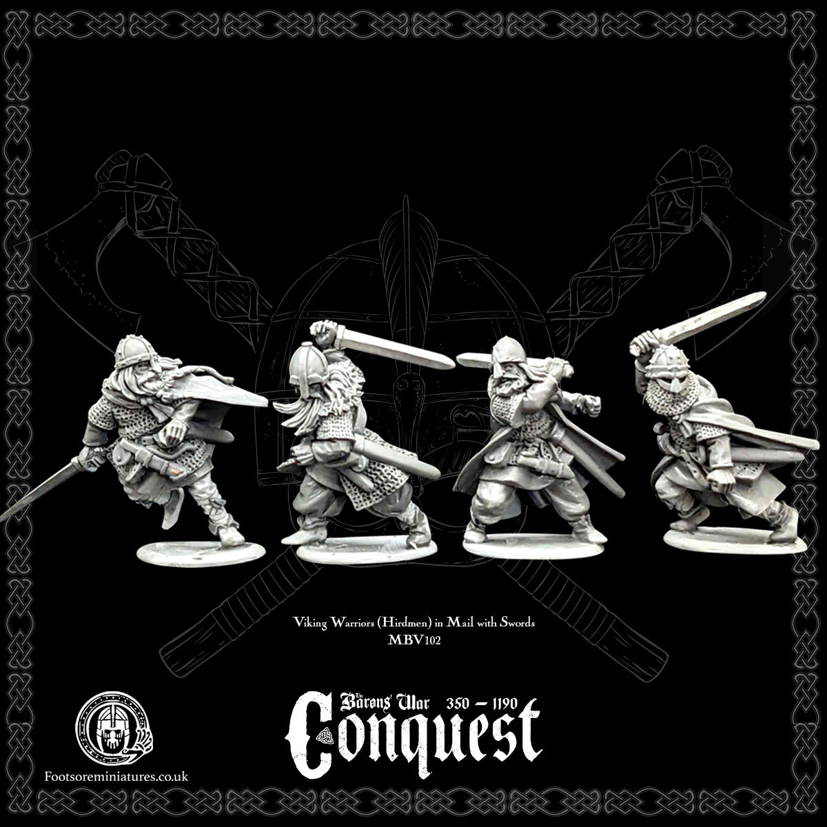 Viking Warriors (Hirdmen) in mail with Swords for Footsore Miniatures 'Conquest' range.