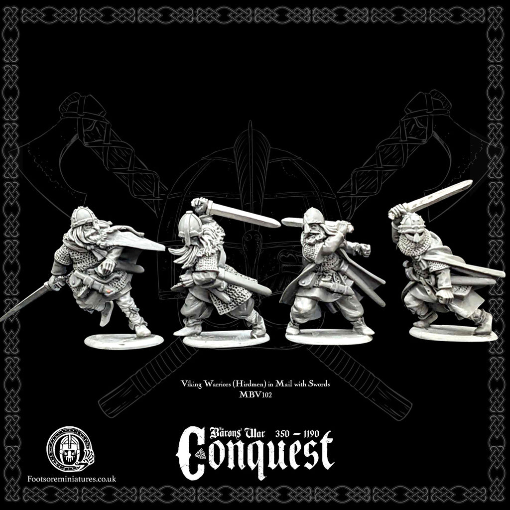 Viking Warriors (Hirdmen) in mail with Swords for Footsore Miniatures 'Conquest' range.