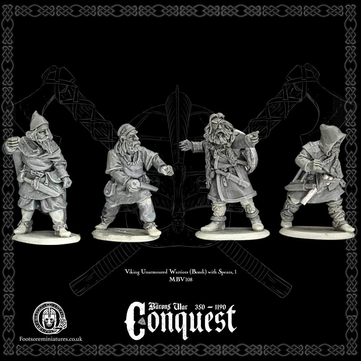 Viking Unarmoured Warriors (Bondi) with Spears, 1, for Footsore Miniatures 'Conquest' range.