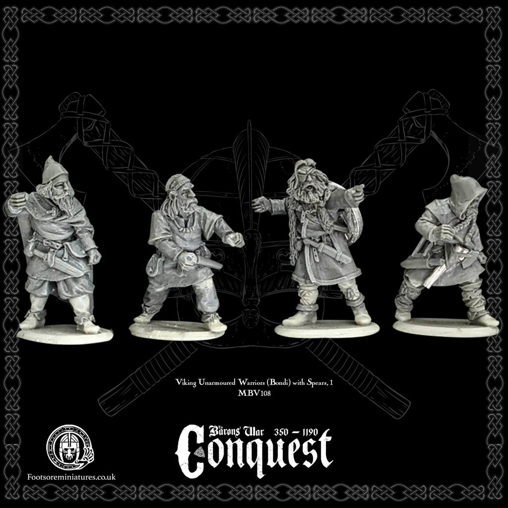 Viking Unarmoured Warriors (Bondi) with Spears, 1, for Footsore Miniatures 'Conquest' range.