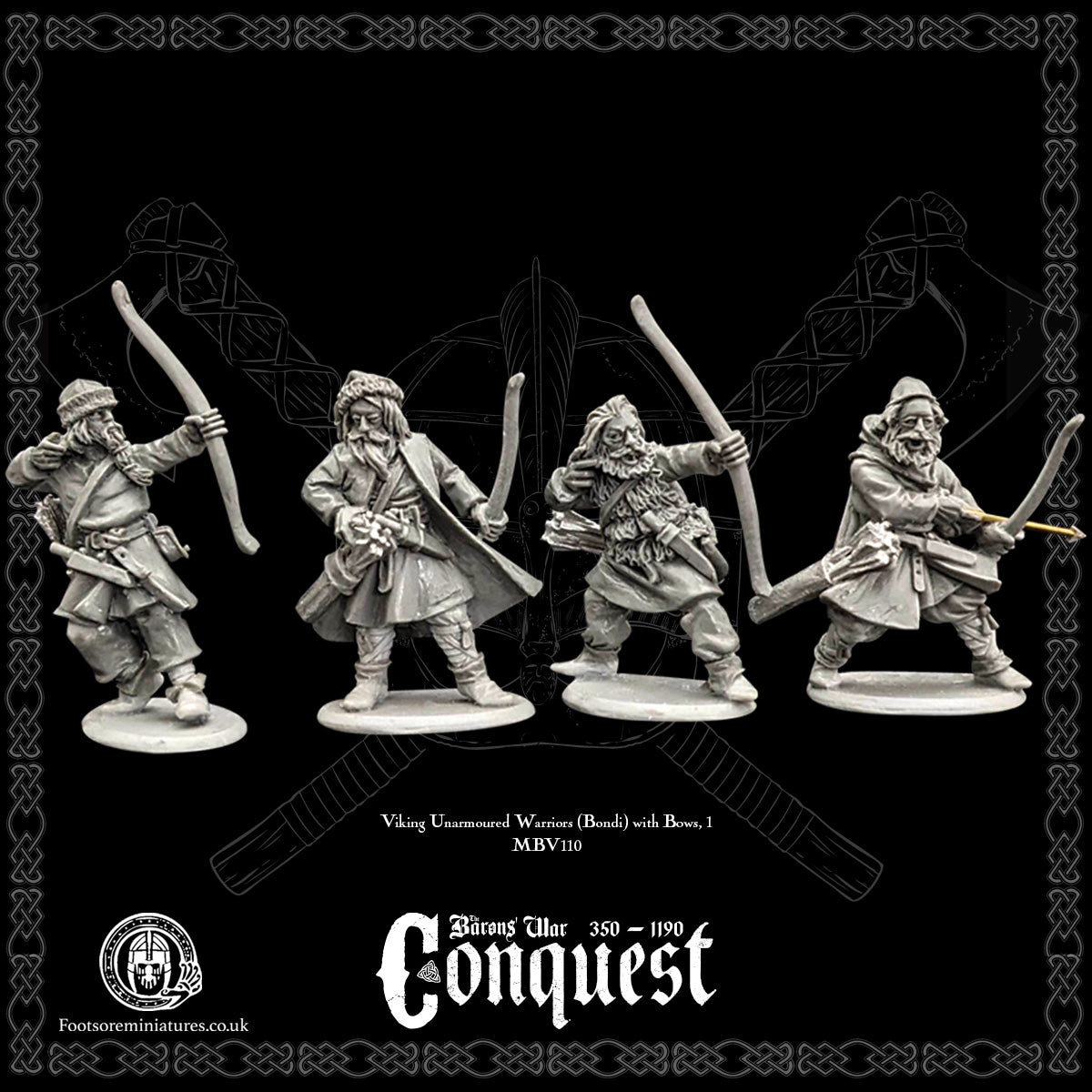 Viking Unarmoured Warriors (Bondi) with Bows, 1, for Footsore Miniatures 'Conquest' range.