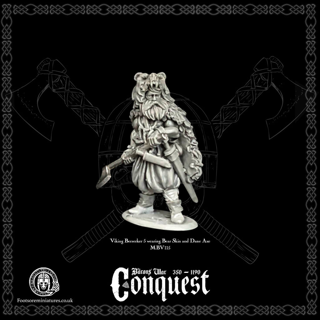 Viking Berserker 5 wearing Bear Skin and Dane Axe, for Footsore Miniatures 'Conquest' Vikings.