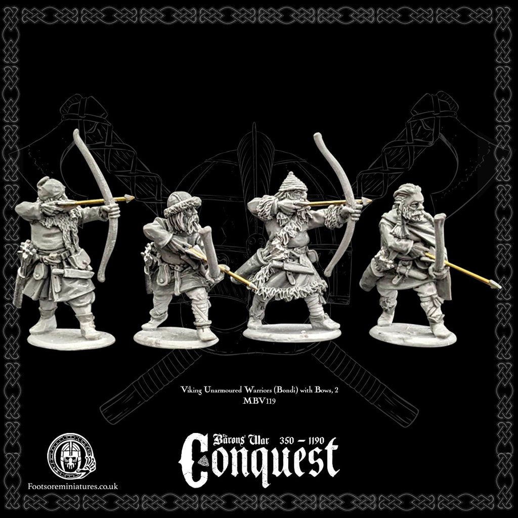 Viking Unarmoured Warriors (Bondi) with Bows, 2, for Footsore Miniatures 'Conquest' Vikings.