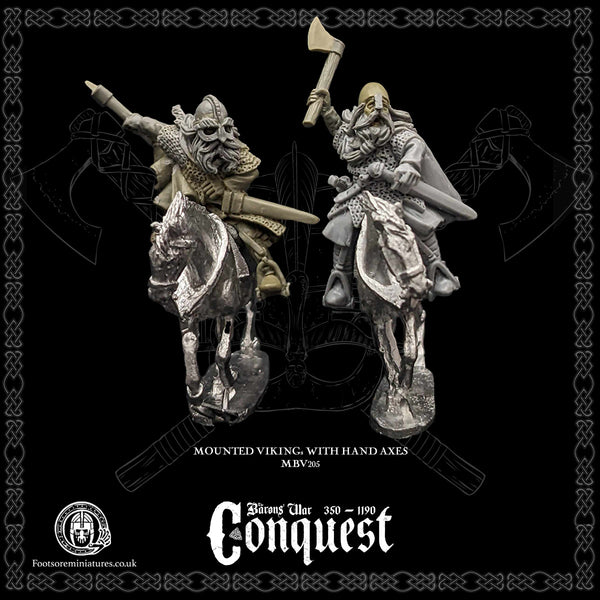 Two mounted Vikings with Hand Axes for Footsore Miniatures 'Conquest' Vikings.