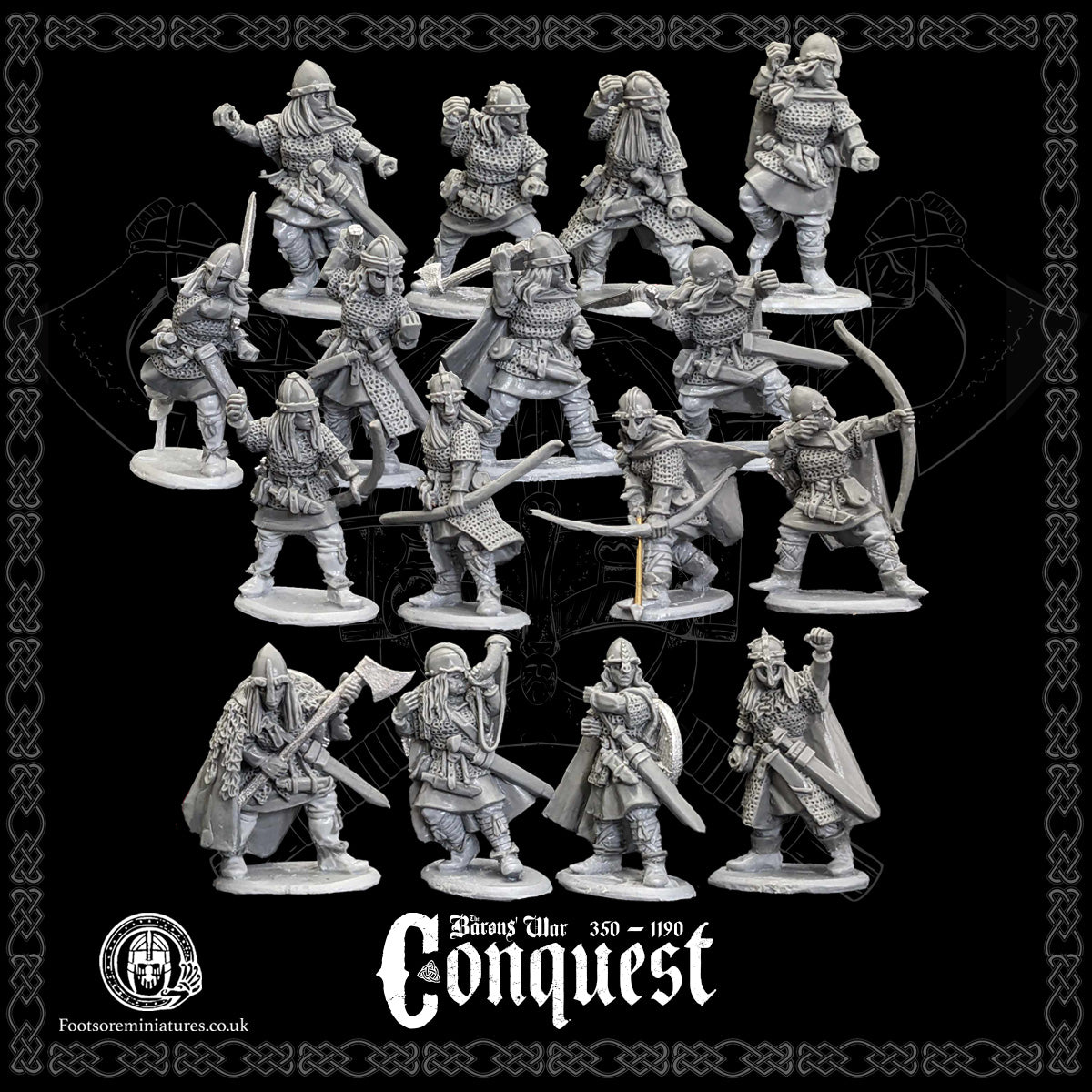 Valkyrie Host - 16 metal figures of Viking Valkyries on black background