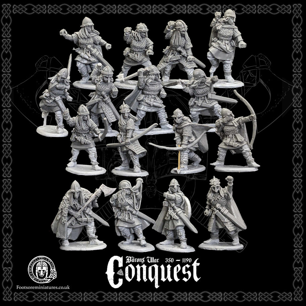 Valkyrie Host - 16 metal figures of Viking Valkyries on black background