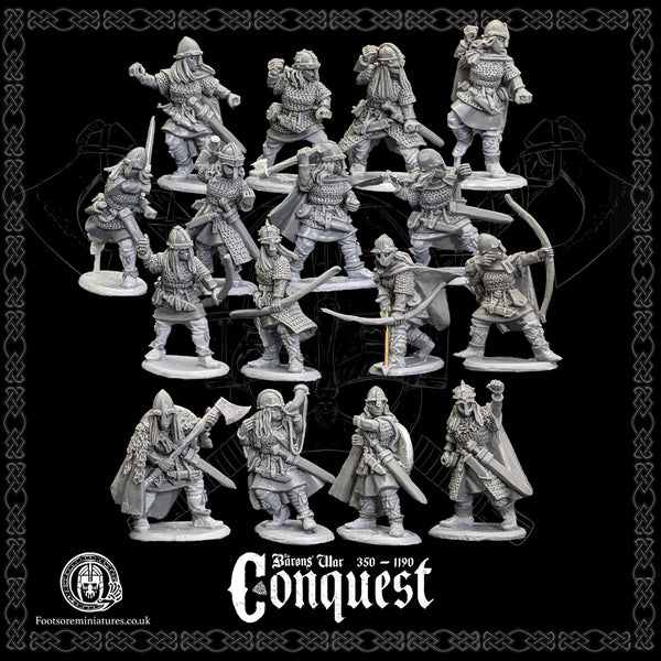 Valkyrie Host - 16 metal figures of Viking Valkyries on black background