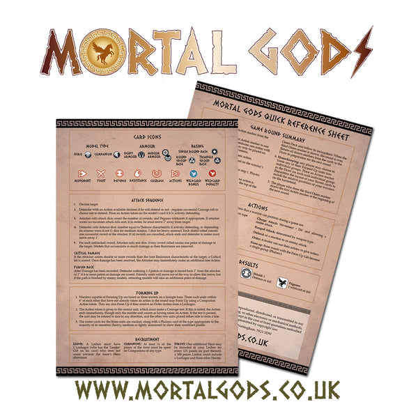 Mortal Gods Quick Reference Sheet free to download