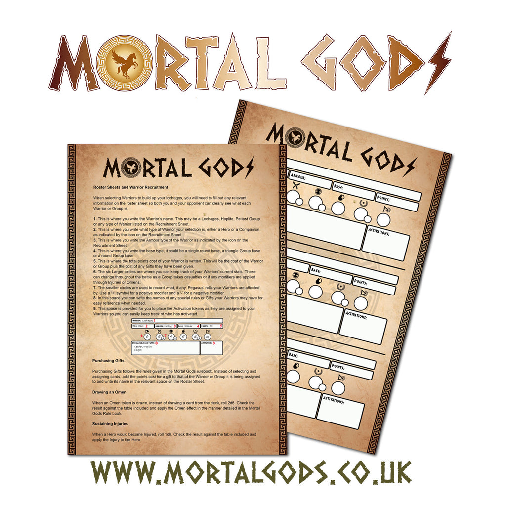 Mortal Gods Roster Sheet free PDF