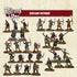 Collection of 30 miniature figures representing medieval outlaws, labelled 'Outlaw Retinue from The Barons' War range.