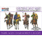 Front cover of the WarGames Atlantic 'Decline and Fall: Imperial Rome at War 284-476 AD' miniatures set, titled 'Dark Ages Unarmored Cavalry'. The box art features illustrations of four different unarmored cavalry miniatures on white and purple backgrounds with product text.