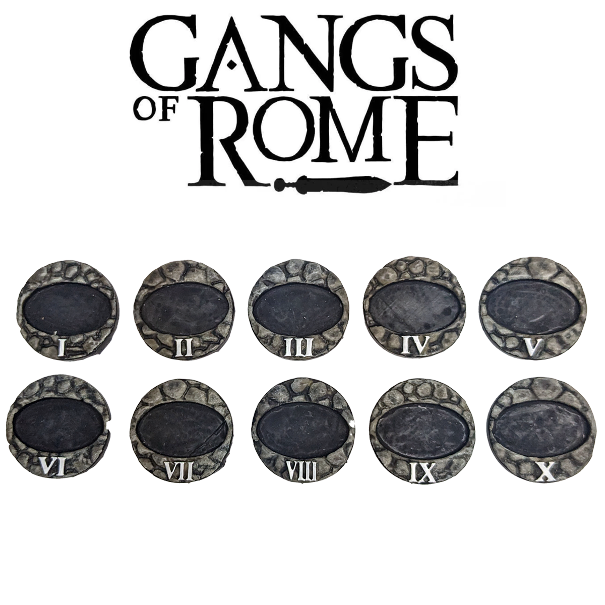 Cutout Cobbled Bases with Roman Numerals