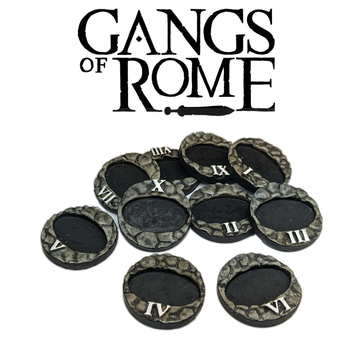 Cutout Cobbled Bases with Roman Numerals