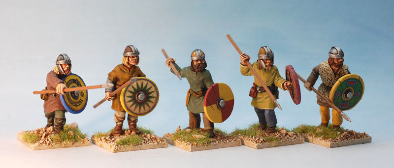 A set of four miniature figures representing Goth Heavy Cavalry, mounted on horses, with armor and weapons detailed for a historical or fantasy game setting.