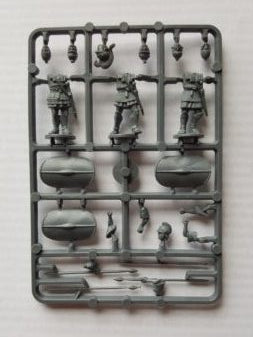 A sprue of plastic model pieces depicting Carthaginian Libyan Veteran soldiers in various poses.