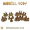 A collection of based miniature figures for the Mortal Gods game, featuring various groups of characters in battle poses on the MDF bases needed for a Lochos. Figures are not included in the actual product.