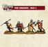 Four painted metal miniatures representing foot sergeants with shields and spears, from the Barons War Foot Sergeants - Pack 2.